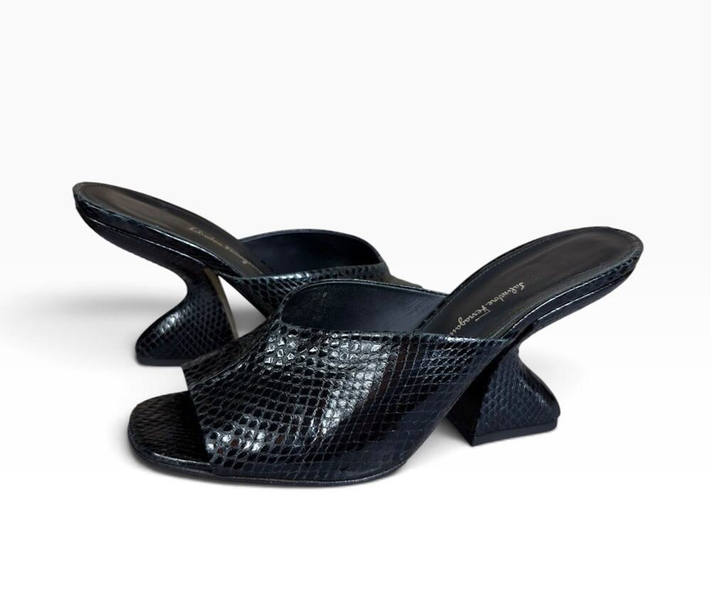 Salvatore Ferragamo Snakeskin Mules 10 Italy Exotic Leather Sculptural Heel